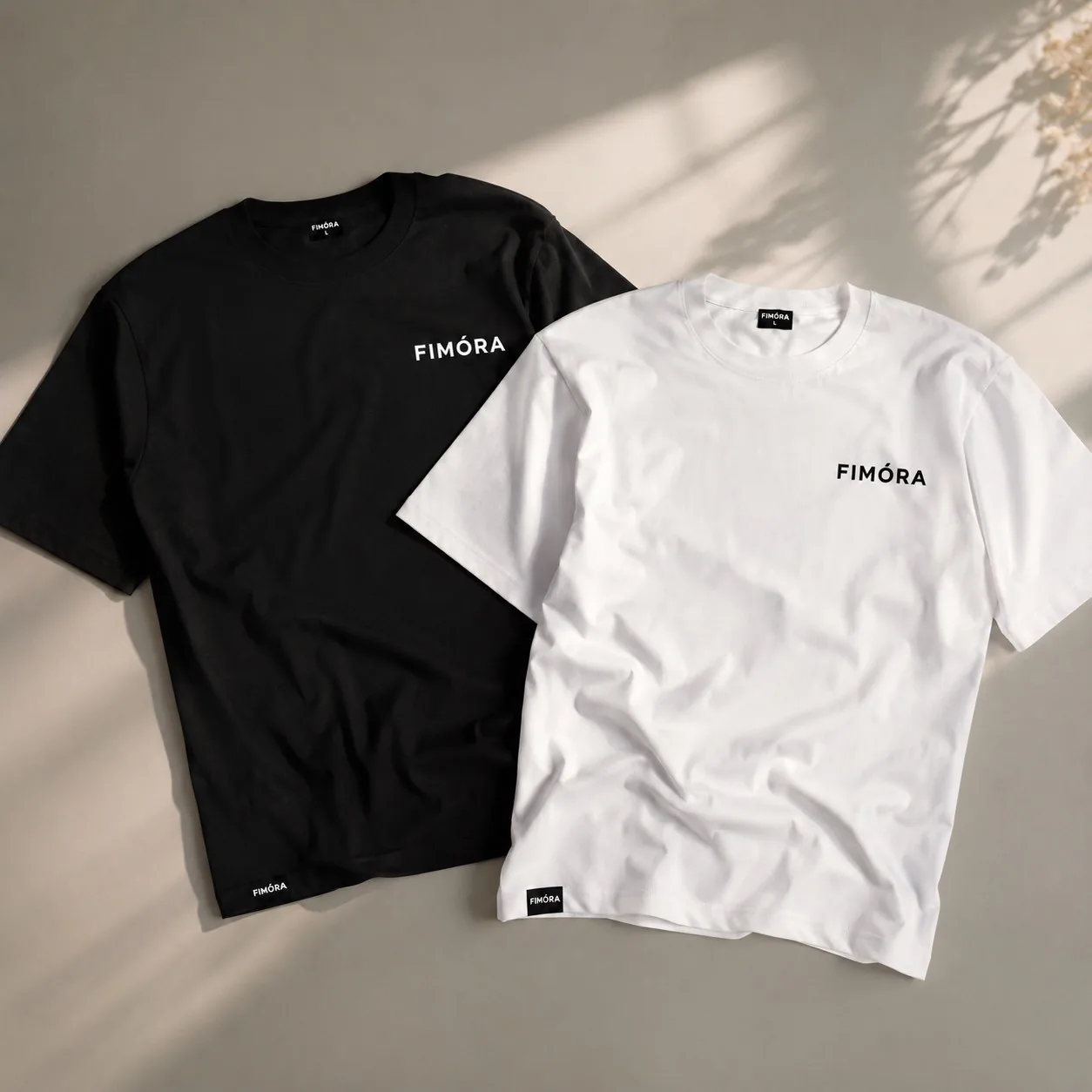 FIMÓRA black and white T-shirts flat lay product shot