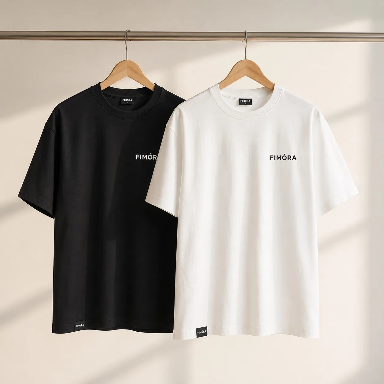 FIMÓRA black and white T-shirts on hangers